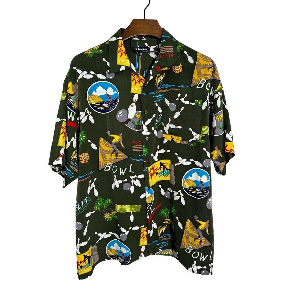 KOMAN Sport Hawaiian Camp Bowling Button Down Shirt Men's Size XL